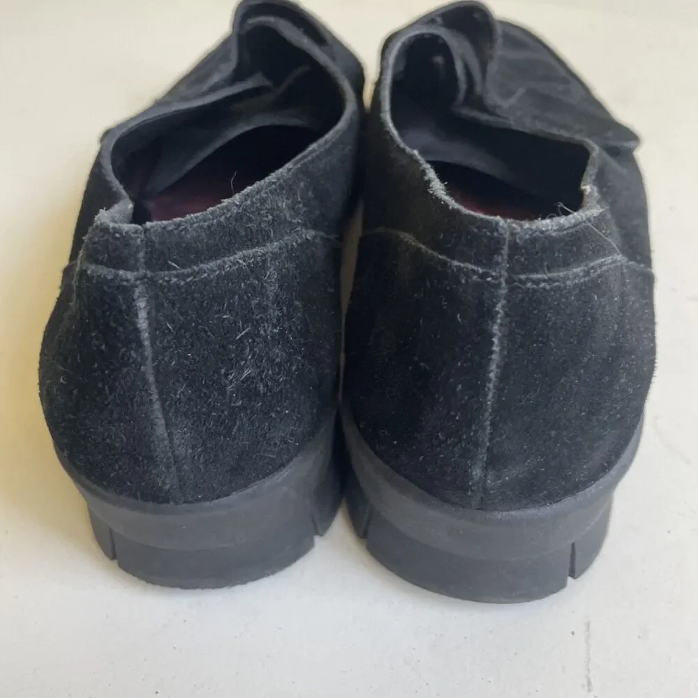 Aerosoles Black Suede Leather Chunky Loafers 8 Womens Cargo Slip Ons Hook & Loop